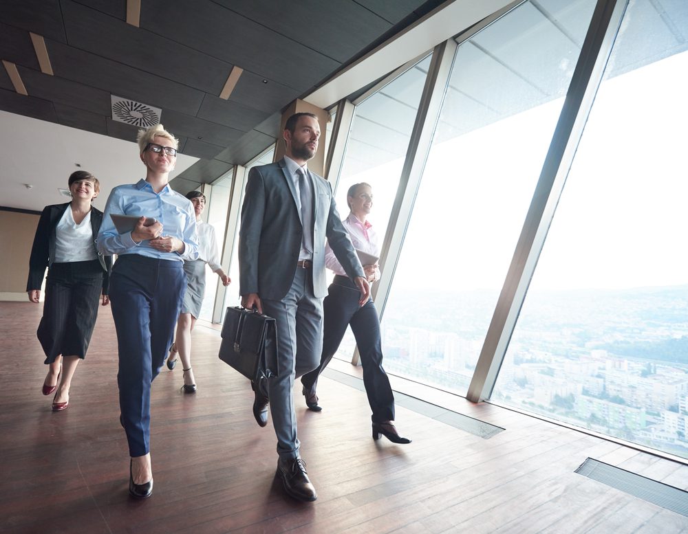 Office workers walking together