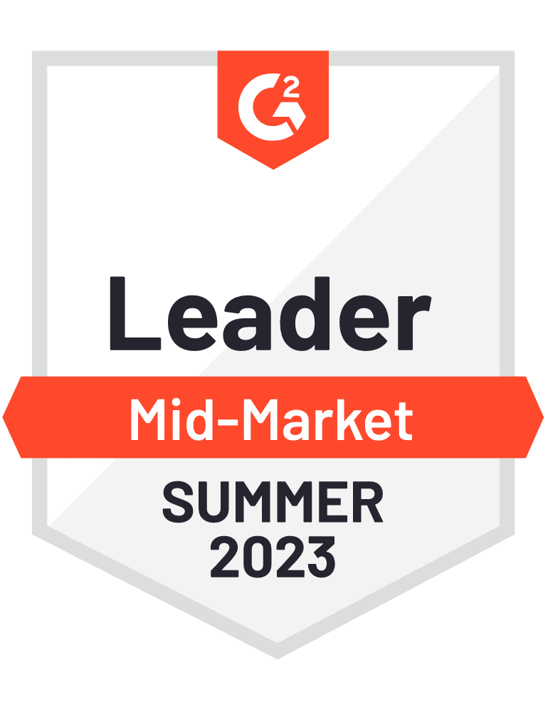 Red accent logo of Leader Mid-market summer 2023