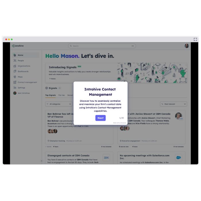 Introhive’s contact management capabilities: interactive Storylane demo